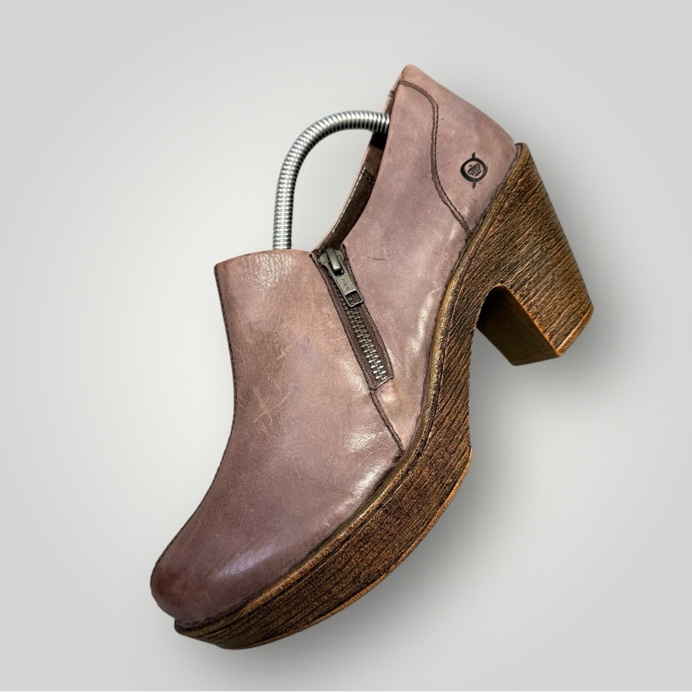 Born Famke Leather Heeled Platform Clog‎ Bootie Zipper 11 - Picture 6 of 11